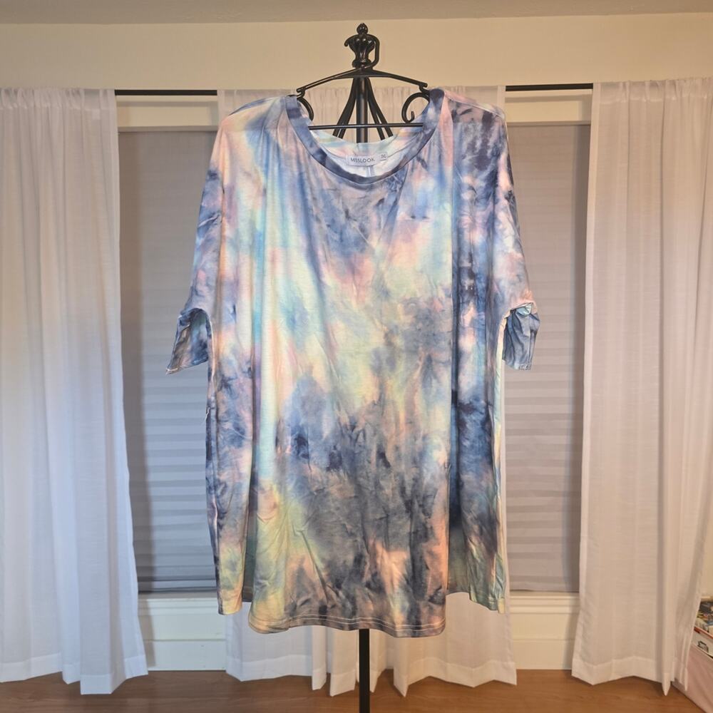 MISSLOOK Blue and Pink Tie-Dye Tee